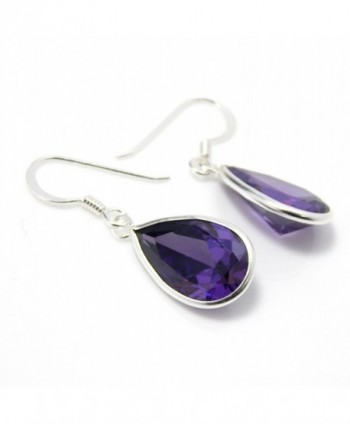 Pro Jewelry .925 Sterling Silver Dangling "Amethyst Purple Tear Drop Faceted CZ" Earrings ECZA PS 10x15 - CX11JL4MNZN