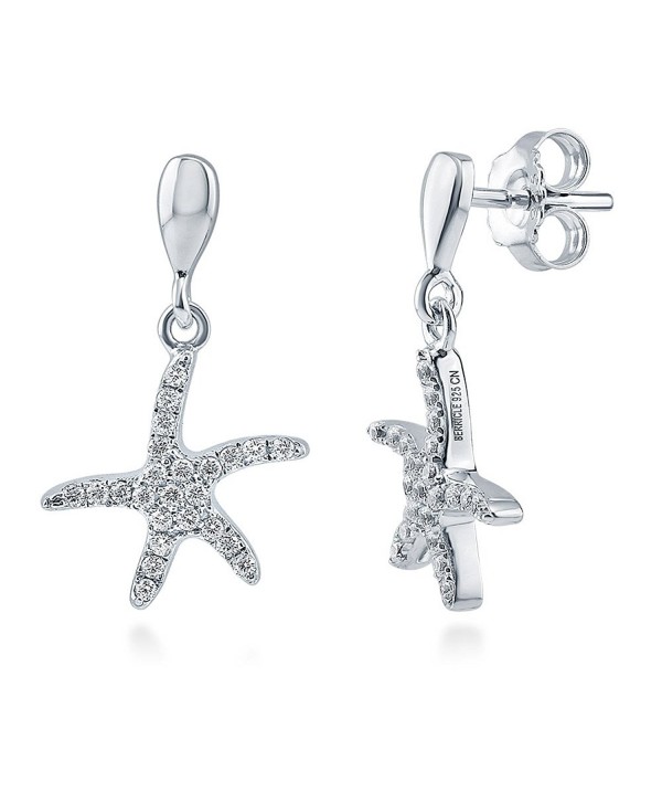 BERRICLE Rhodium Plated Sterling Silver Cubic Zirconia CZ Starfish Fashion Dangle Drop Earrings - C912G0JA1PJ