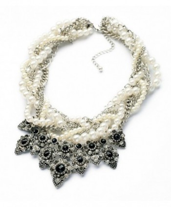 Fun Daisy Multi Layers Cool Black and White Strand Wedding Party Fashion Necklace - xl00939 - CM11MKXSMT3