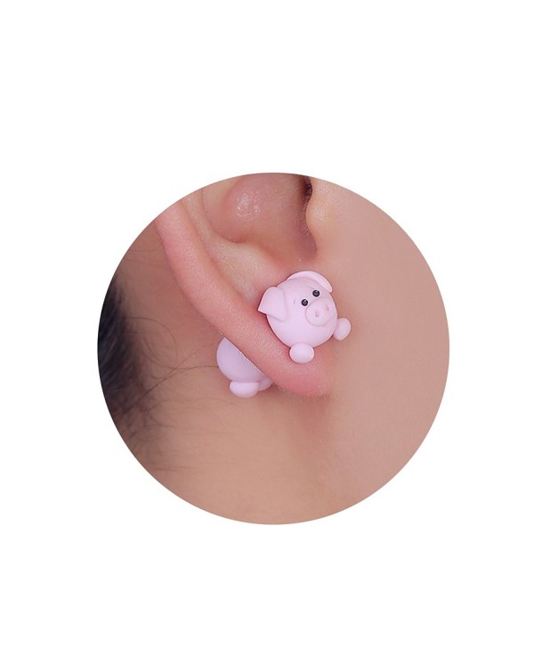 W-AOE Handmade Polymer Clay Cute Pig Earrings For Women Girl-3D Animal Stud Earrings 1 Pairs - CS186KCDO8E