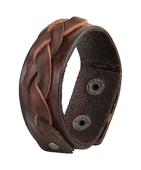 Jenia Unisex Braided Leather Bracelet Genuine Leather Star Wristband Wrap Bracelet Brown - brown - C817Z729DCD