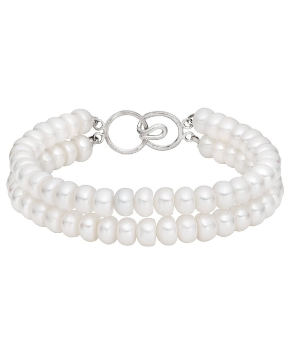 White Button Freshwater Cultured Pearl 6.5-7mm Bracelet 7" with Unique Sterling Silver Clasp - CZ11BJX94DN