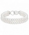 White Button Freshwater Cultured Pearl 6.5-7mm Bracelet 7" with Unique Sterling Silver Clasp - CZ11BJX94DN