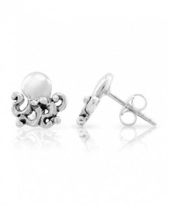 925 Sterling Silver Tiny Little Octopus 10 mm Post Stud Earrings - CF11K8T1KZ9