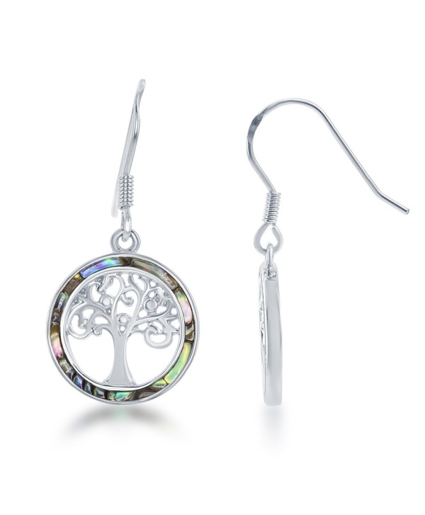 Sterling Silver and Gold Tone Created Opal- MOP or Abalone Tree of Life Circle Earrings - Abalone - C612H8GR16V