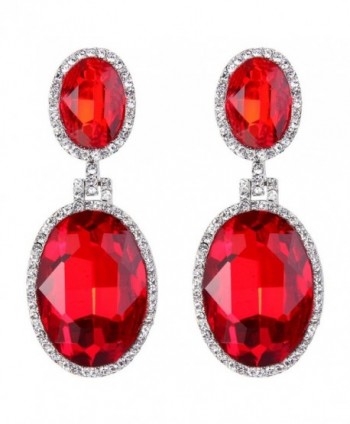 EVER FAITH Silver-Tone Rhinestone Crystal Chunky Double Oval-shaped Dangle Earrings Red Ruby Color - C912D4PK26B