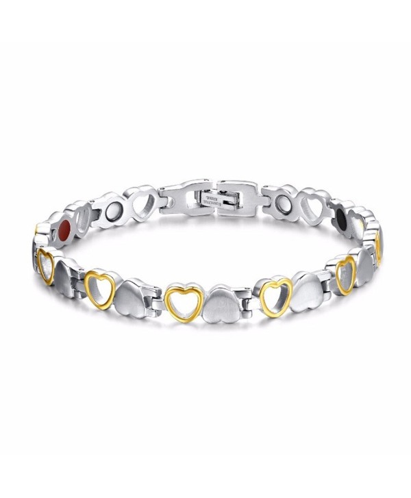 Rainso New Womens Love Heart Design Stainless Steel Magnetic Bracelet Free Link Removal Tool in Gift Bag - CB120I2V0T1