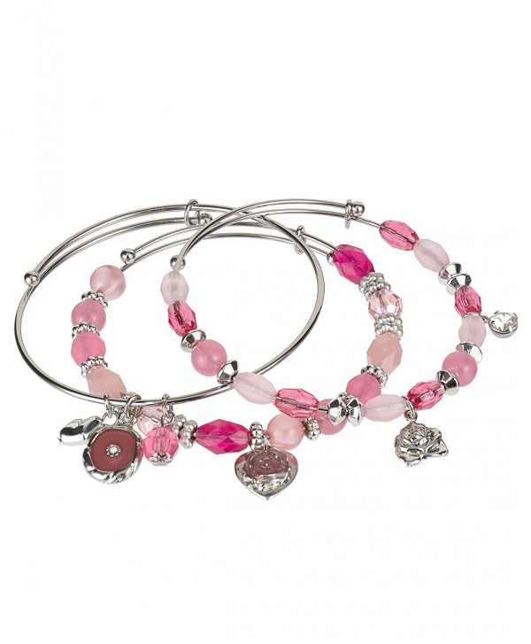 Pink Crystal Rose Bead Stackable Adjustable Bangle Bracelet by Jewelry Nexus - C811R4JG91B