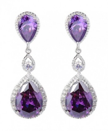 EVER FAITH Silver-Tone Full Cubic Zirconia Birthstone Tear Drop Dangle Earrings - Purple - C61251IJLON