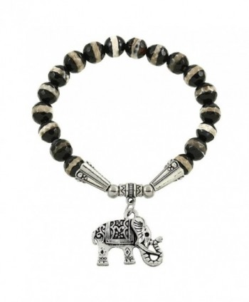 Falari Elephant Lucky Charm Natural Stone Bracelet Zebra Marble B2448-ZM - C1124HGMTD5