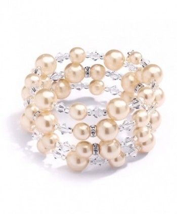 Mariell Champagne Wrap Around Bracelet for Brides - Crystal & Glass Pearl Cuff for Wedding or Fashion - CC12OBW4EFI