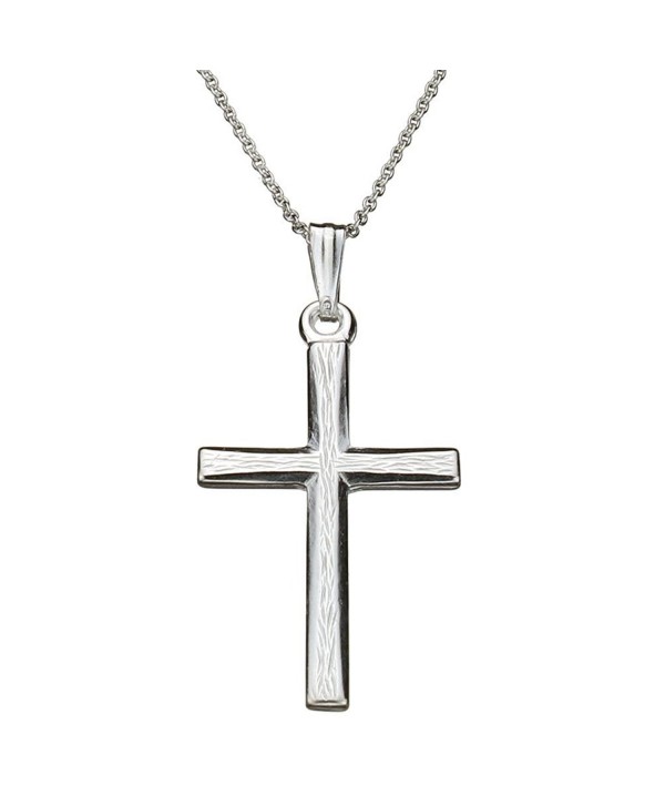 Sterling Silver Textured Cross Pendant Cable Chain Necklace Italy - CG11N895V79