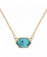 Fengzhicai Women Fashion Shiny Rhinestone Rhombic Pendant Chain Necklace Party Jewelry - Golden + Blue Turquoise - CC1899NDW4Z