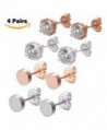 4 Pairs CZ Stud Earrings Set - Womens Gold Plated Disc Earrings with Swarovski Elements 6mm - C01887AXW7Q