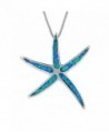 Sterling Silver Synthetic Blue Opal Starfish Pendant Necklace- 18+2" Extender - CI12B7FQ4SP