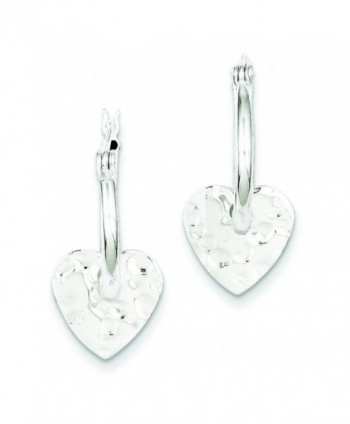 Sterling Silver Polished & Hammered Heart Dangle Hoop Earrings - CX118B8EO93
