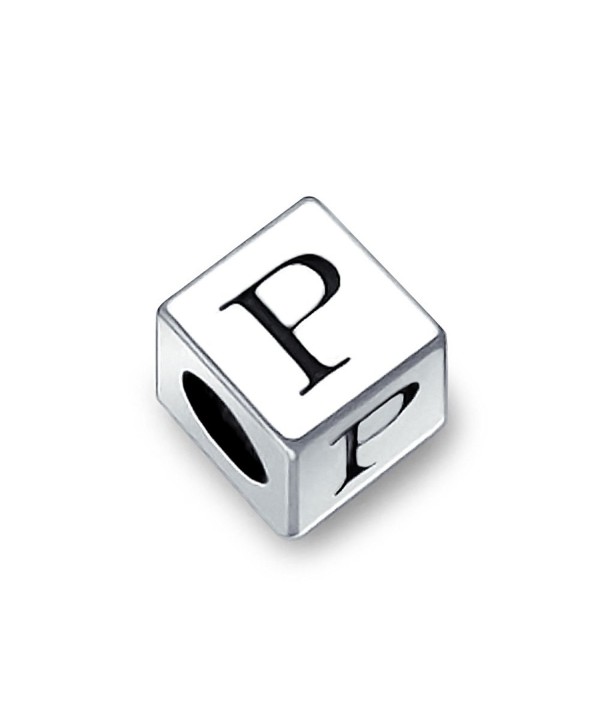 Bling Jewelry 925 Sterling Silver Block Letter P Alphabet Bead Charm - CH11565X8MX