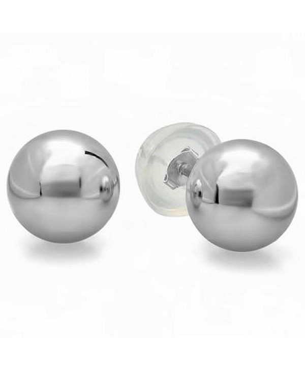 14k White Gold Ball 6mm Stud Earrings with Silicone covered Gold Pushbacks - C611TL8IK8N
