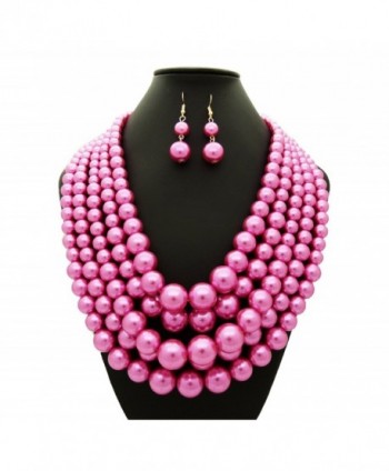 Simulated Multi Strand Statement Necklace Earrings in Women's Jewelry Sets