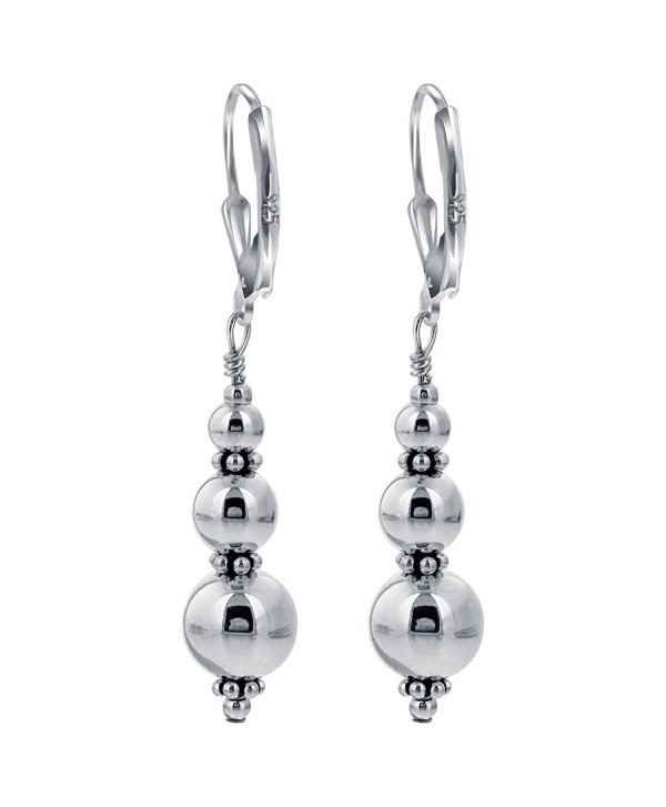Gem Avenue 925 Sterling Silver Bali accents Triple Round Beads Handmade Leverback Drop Earrings - CE111MBQKED