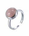 eManco Fashion Statement Round Adjustable Silver Rings for Women Pink Stone Antique Jewelry - CU12FMQ9HD9