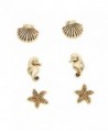 Rosemarie Collections Women's Set of 3 Fashion Stud Earrings "Shell Starfish Seahorse" - Gold Tone - CH17YXMHMQ6