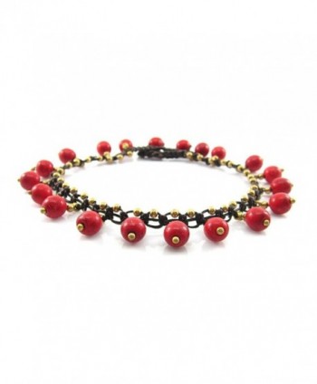 MGD- Round Red Howlite Color Bead Anklet- Handmade Fashion Jewelry For Women- Teens and Girls- JB-0177A - CO11G4XNQXH