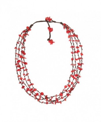 Reconstructed Red Coral Cotton Wax Rope Beauty Multistrand Toggle Necklace - CU11VCKTD6L