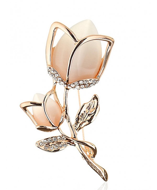 Flower Corsage Scarf Pins and Brooches Tulip Created Opal Cubic Zirconia Brooch Best Gifts - ROSEGOLD - C2186X8XM9U