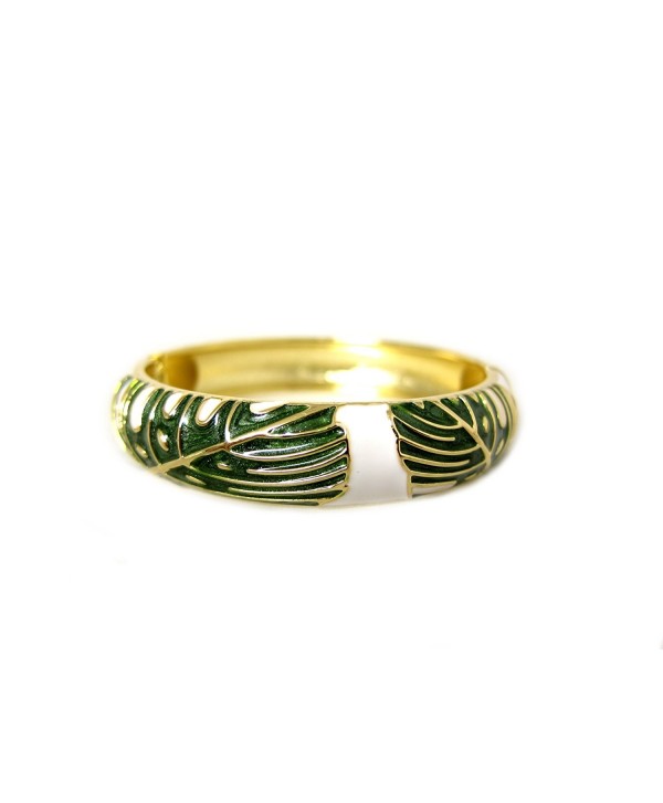 Hawaiian Monstera Luau Leaves Hinged Enamel Fashion Bangle Bracelet - Green - C218374DTAE