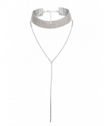 FIBO STEEL Clear Rhinestone Womens Choker Necklace for Girls Collar Necklace-Adjustable - C1183386CZI