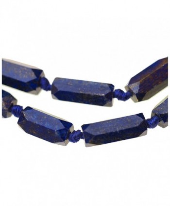 Lapis Lazuli 6-Sided Long Graduated Beads Knotted Necklace 20 Inch With Clasp - CY124P6BRNZ