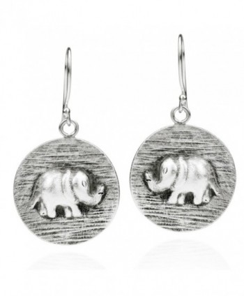 Thai Mountain Elephant Disc Thai Handmade Hill Tribe .925 Sterling Silver Dangle Earrings - C1127UOL5AX