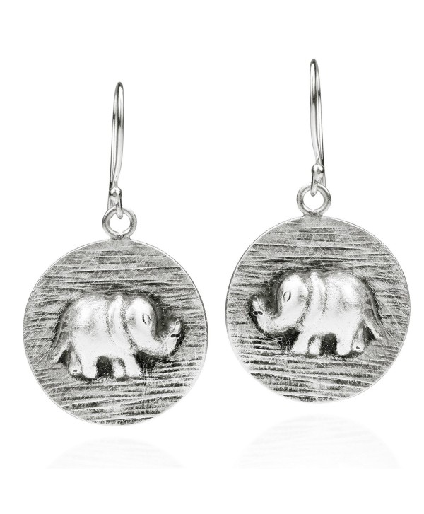 Thai Mountain Elephant Disc Thai Handmade Hill Tribe .925 Sterling Silver Dangle Earrings - C1127UOL5AX