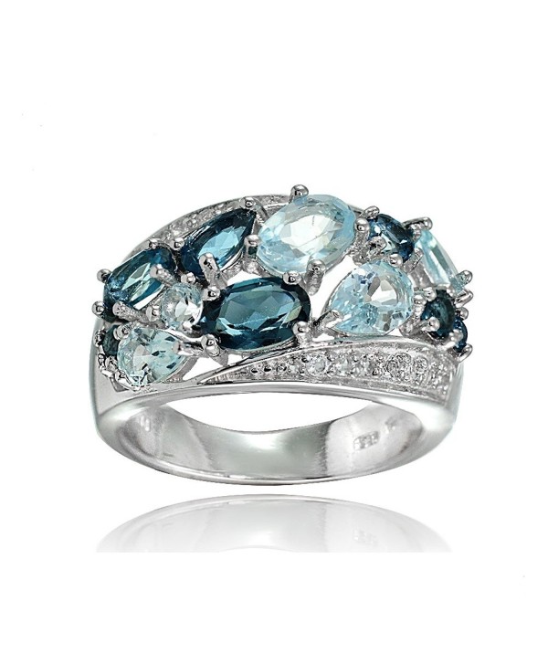 Sterling Silver Genuine London Blue- Blue and White Topaz Cluster Tonal Ring - C117XMNWOGD