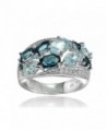 Sterling Silver Genuine London Blue- Blue and White Topaz Cluster Tonal Ring - C117XMNWOGD