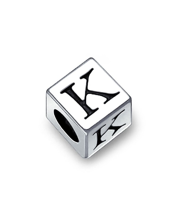 Bling Jewelry 925 Sterling Silver Block Letter K Charm Bead - CY11566193H