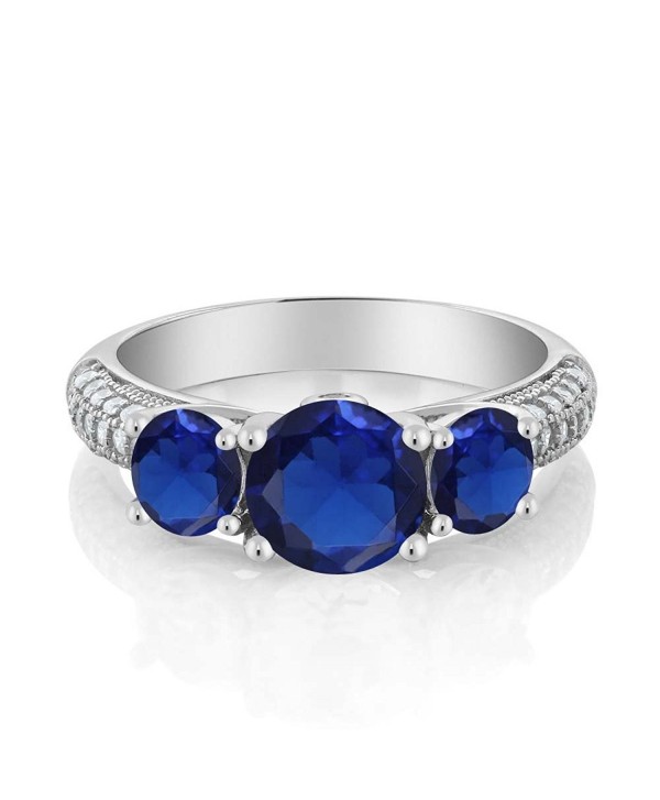 3.33 Ct Round Blue Simulated Sapphire 925 Sterling Silver 3-Stone Ring (Available in size 5- 6- 7- 8- 9) - C011MOBLTN7