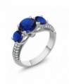Simulated Sapphire Sterling Silver 3 Stone