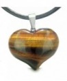 Amulet Large Puffy Heart Red Tiger Eye Gemstone Healing Powers Leather Pendant Necklace - CM11CWQF6HJ