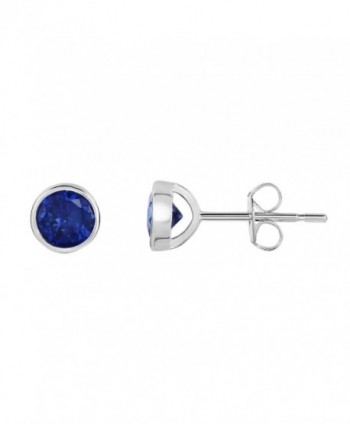 Sterling Silver Bezel Set Created Sapphire Stud Earrings - 6 mm - CR12G426Z49