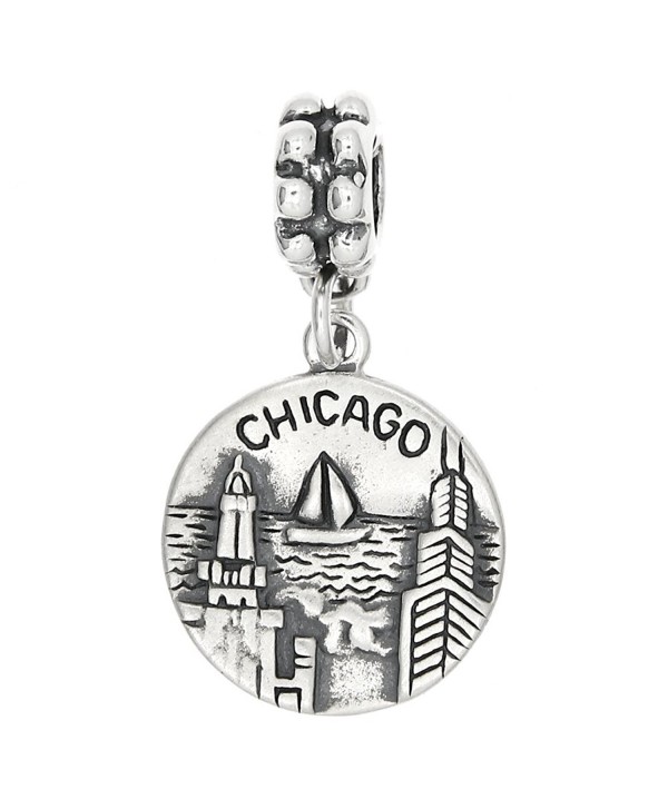 Sterling Silver Oxidized Chicago The Windy City Dangle Bead Charm - CW11DGQU4WV