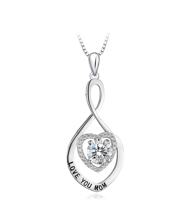 T400 Jewelers Sterling Silver "Love You Mom" CZ Pendant Women Necklace 18"+2" Love Gift - CF17AZXIL87