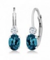 1.18 Ct Oval London Blue Topaz White Sapphire Gemstone Birthstone 925 Sterling Silver Leverback Earrings - CI11M2I2R1F