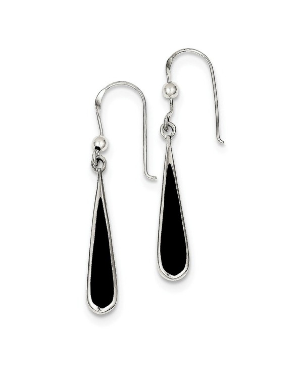 Solid 925 Sterling Silver Black Stone Earrings (6mm x 41mm) - C4187CSA5R3