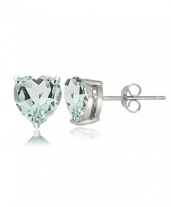 Sterling Silver Genuine- Created or Simulated Birthstone Gemstone 7mm Heart Stud Earrings - March-Aquamarine - C8182DX3OMS