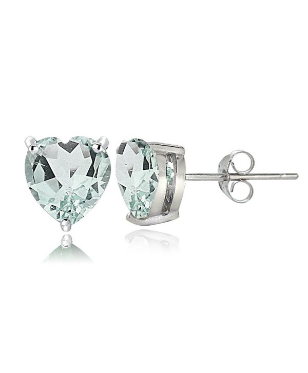 Sterling Silver Genuine- Created or Simulated Birthstone Gemstone 7mm Heart Stud Earrings - March-Aquamarine - C8182DX3OMS