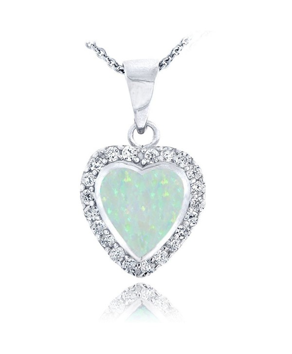 Bria Lou 925 Sterling Silver Created Opal & Cubic Zirconia Heart Necklace- 18" (Blue- Pink or White) - white - CN12K5K7DP1