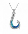 Sterling Silver Synthetic Blue Opal Fish Hook Pendant Necklace- 18" - CX11A03CS4J