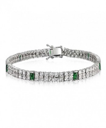 Bling Jewelry Simulated Emerald CZ Baguette Tennis Bracelet Rhodium Plated - CJ11B9MTAVT